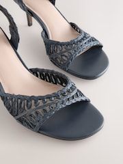 Navy Raffia Peep Toe Heeled Sandals - Image 9 of 10