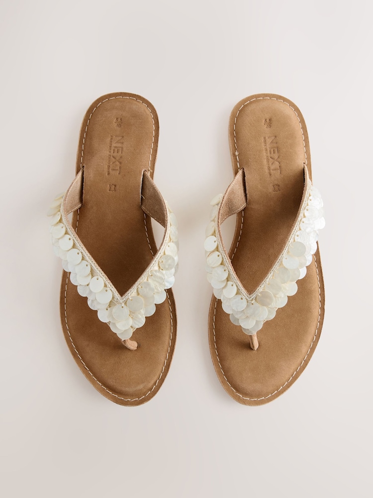 Bone/Cream Forever Comfort® Shell Thoe Thong Sandals - Image 1 of 4