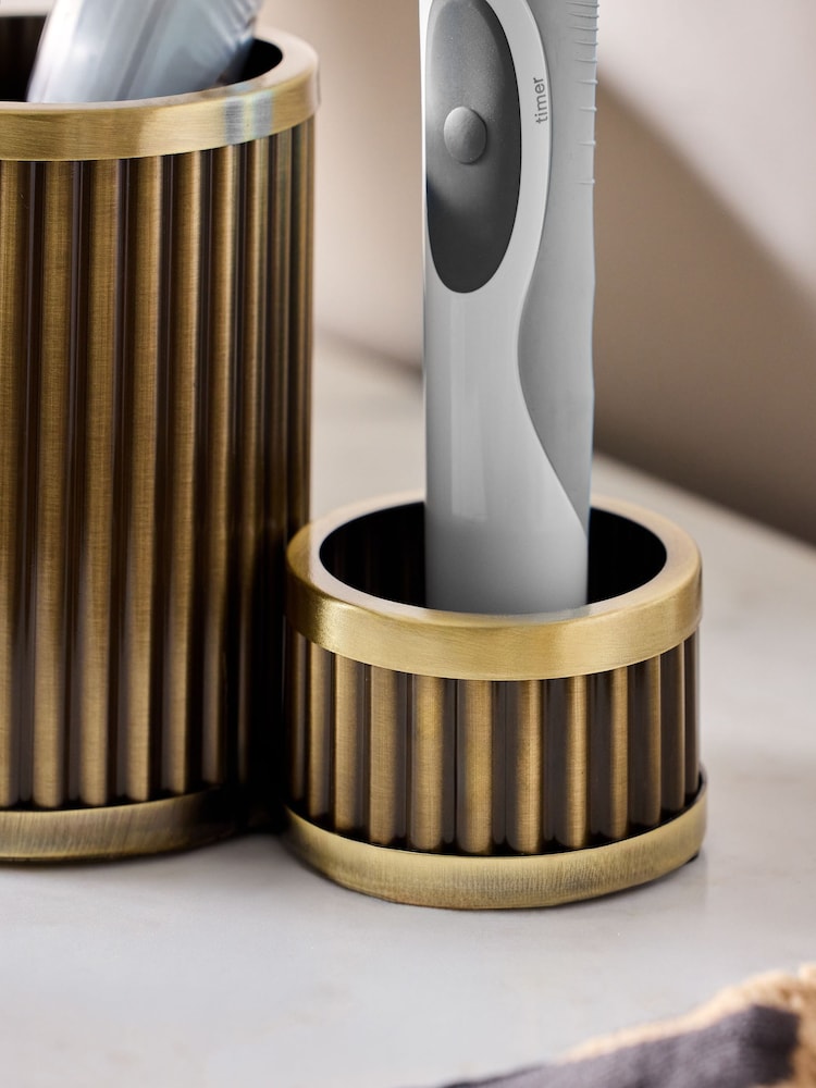 Gold Gold Ribbed Electric Toothbrush Holder And Tidy - Image 2 of 3 Gold Gold Ribbed Electric Toothbrush Holder And Tidy - Image 2 of 3