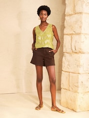 Love & Roses Lime Green Foil Animal Print Embellished Trim Jersey Vest - Image 3 of 4