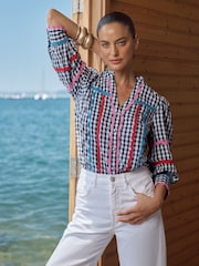 Love & Roses Ric Rac Trim 3/4 Sleeve Notch Neck Blouse - Image 2 of 4