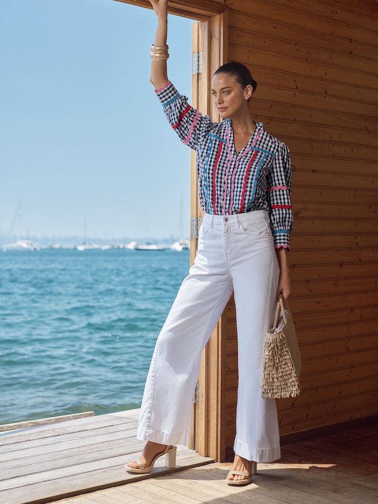 Love & Roses Ric Rac Trim 3/4 Sleeve Notch Neck Blouse - Image 4 of 4