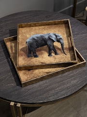 Libra Interiors Set of 2 Gold Elephant Decorative Nesting Trays - Image 1 of 6