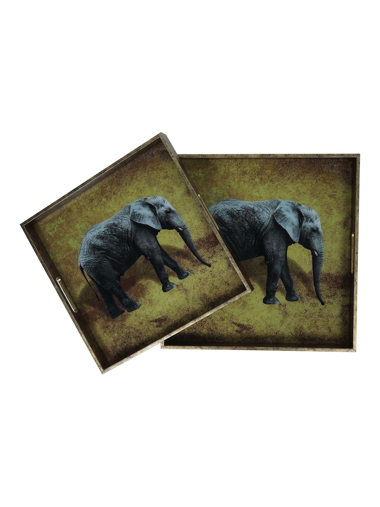 Libra Interiors Set of 2 Gold Elephant Decorative Nesting Trays - Image 2 of 6