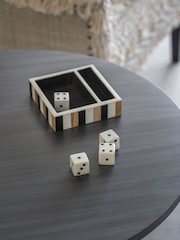 Libra Interiors Set of 4 White Wooden Dice in a Tray - Image 1 of 6