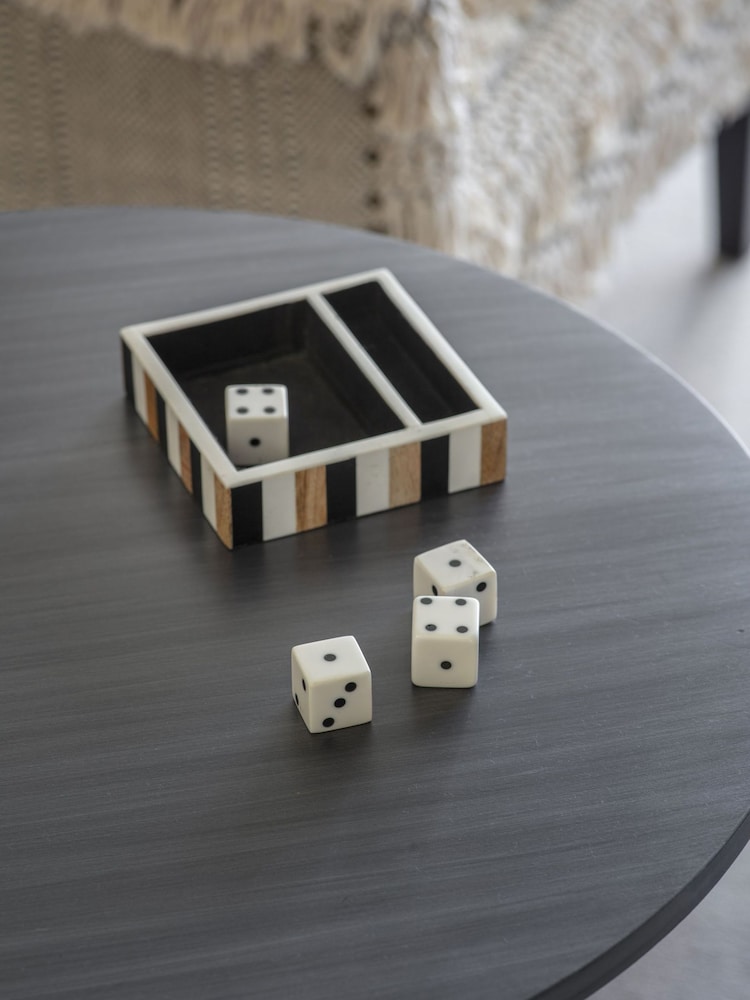 Libra Interiors Set of 4 White Wooden Dice in a Tray - Image 1 of 6
