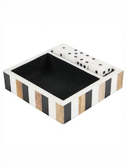 Libra Interiors Set of 4 White Wooden Dice in a Tray - Image 2 of 6