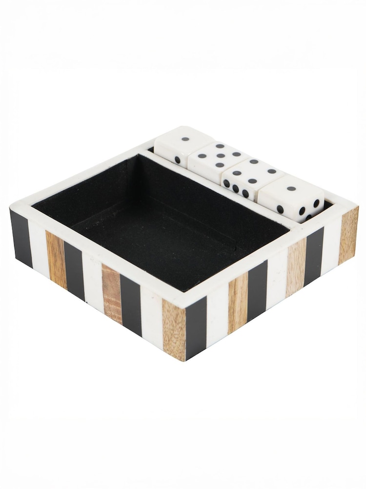 Libra Interiors Set of 4 White Wooden Dice in a Tray - Image 2 of 6