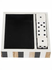 Libra Interiors Set of 4 White Wooden Dice in a Tray - Image 3 of 6