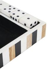 Libra Interiors Set of 4 White Wooden Dice in a Tray - Image 5 of 6