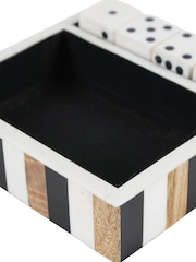Libra Interiors Set of 4 White Wooden Dice in a Tray - Image 6 of 6