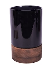 Libra Interiors Black Noir Glass Hurricane with Wooden Base 20.5cm - Image 2 of 5
