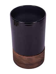 Libra Interiors Black Noir Glass Hurricane with Wooden Base 20.5cm - Image 3 of 5