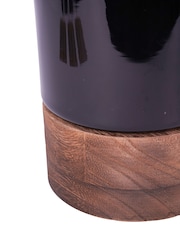 Libra Interiors Black Noir Glass Hurricane with Wooden Base 20.5cm - Image 5 of 5