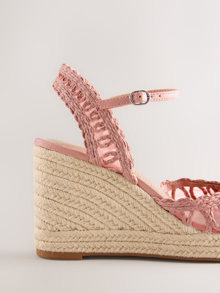Rose Pink Forever Comfort® Peeptoe Raffia Wedges - Image 10 of 10