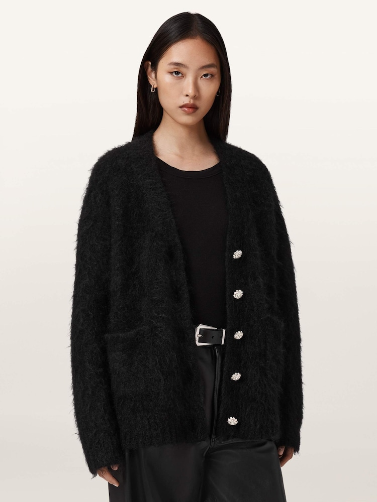 AllSaints Black Rubi Emboridry Cardigan - Image 1 of 5 AllSaints Black Rubi Emboridry Cardigan - Image 1 of 5