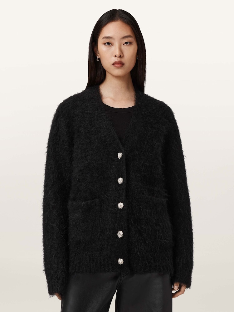 AllSaints Black Rubi Emboridry Cardigan - Image 2 of 5 AllSaints Black Rubi Emboridry Cardigan - Image 2 of 5