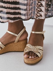 Gold Forever Comfort® Leather Weave Wedge - Image 6 of 11