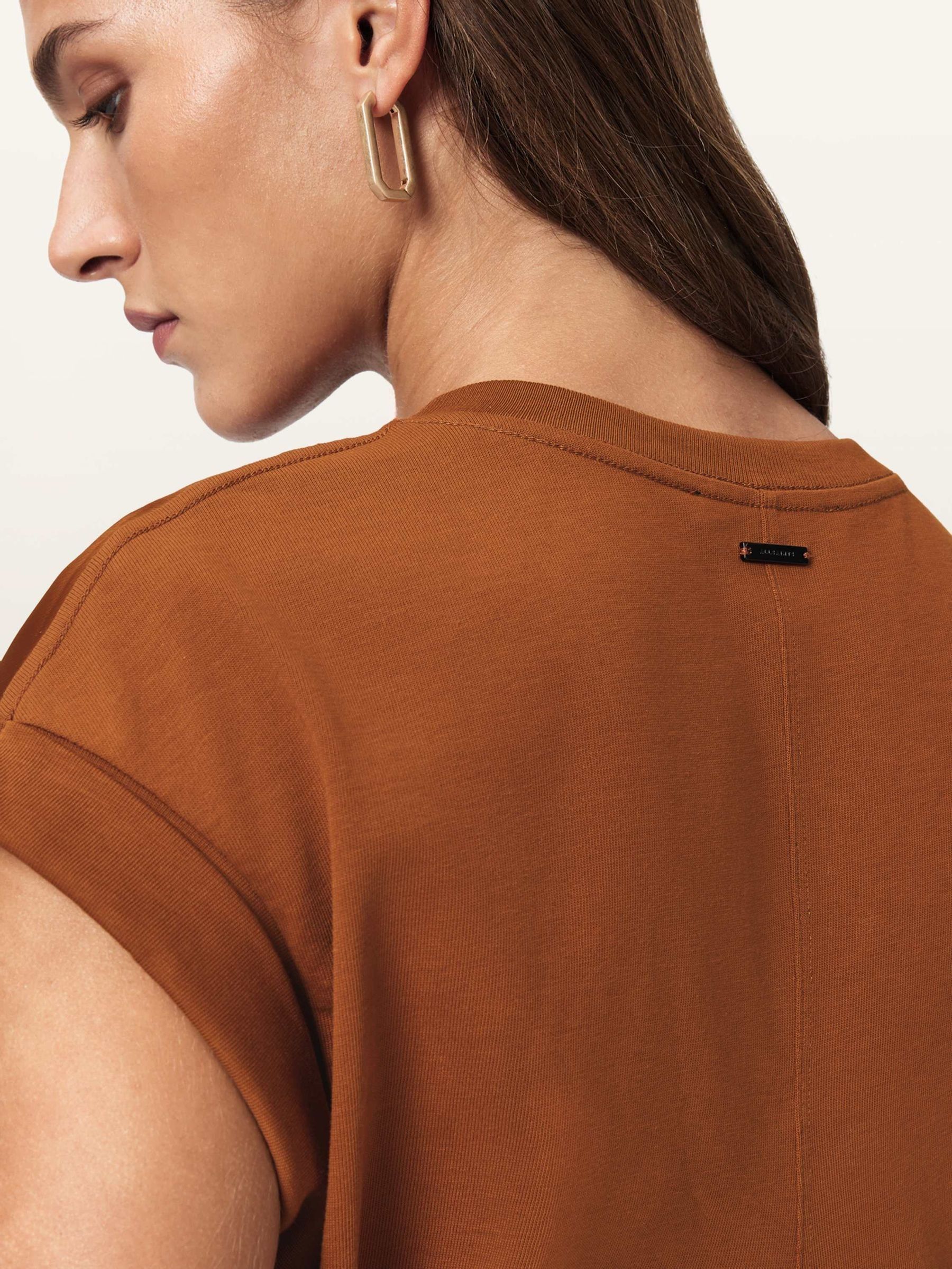 Buy AllSaints Light Brown Mira Cropped Satin Drawcord T-Shirt from