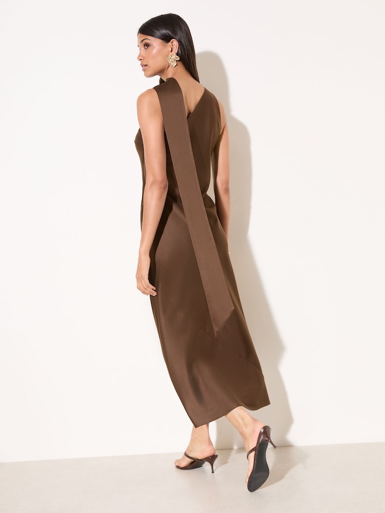 Friends Like These Brown Satin Scarf Midi Dress - Image 2 of 5
