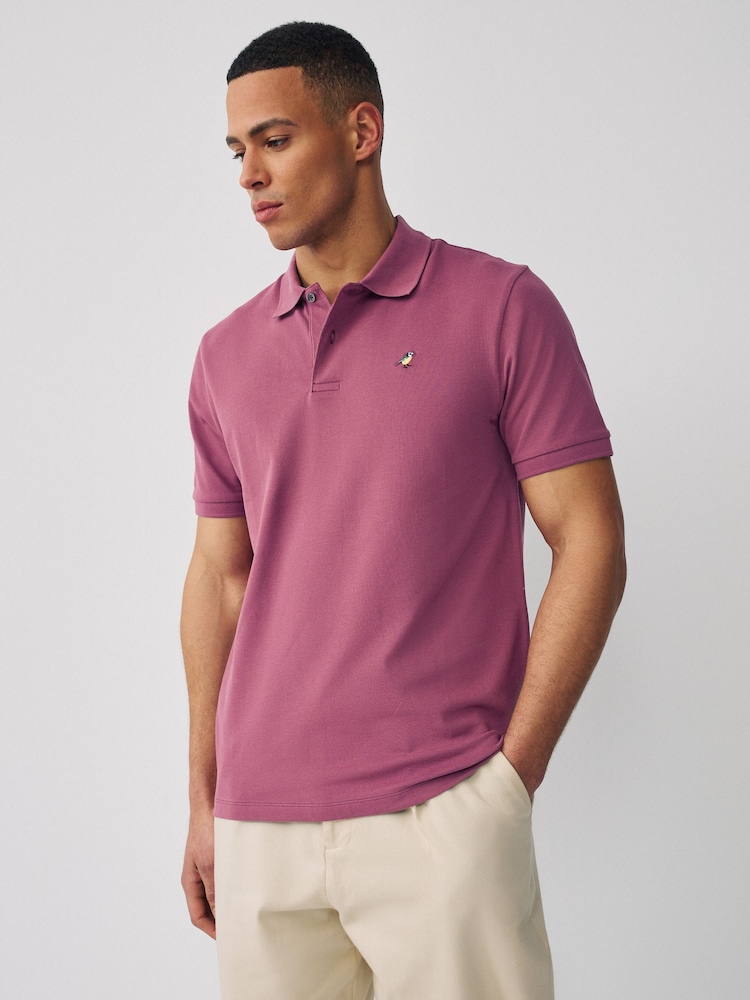 Damson Pink Embroidered Regular Fit Short Sleeve Pique Polo Shirt - Image 1 of 7