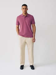 Damson Pink Embroidered Regular Fit Short Sleeve Pique Polo Shirt - Image 2 of 7
