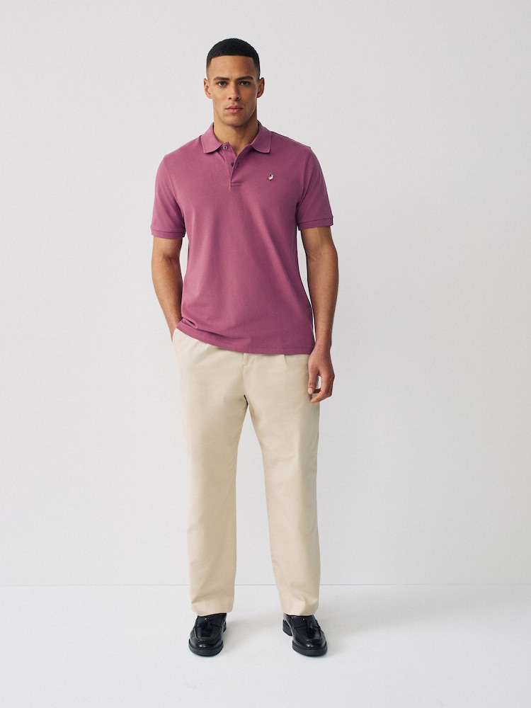 Damson Pink Embroidered Regular Fit Short Sleeve Pique Polo Shirt - Image 2 of 7