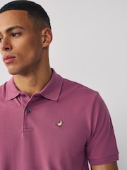 Damson Pink Embroidered Regular Fit Short Sleeve Pique Polo Shirt - Image 4 of 7