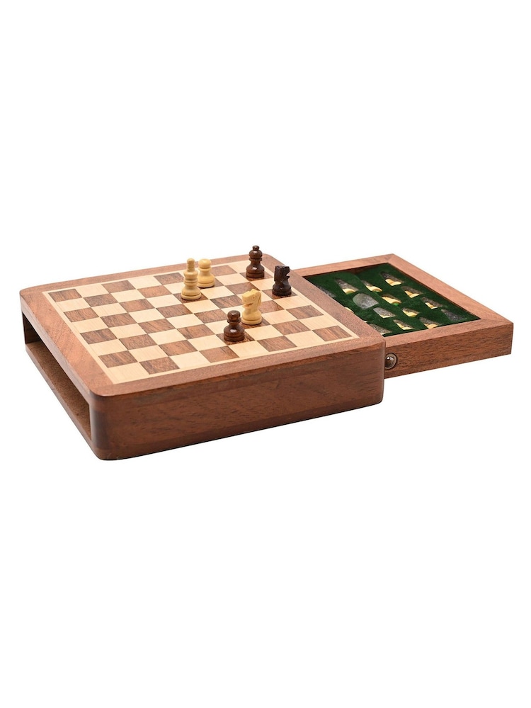 Widdop Brown Harvey Makin Magnetic Chess Board with Drawer - Image 4 of 4