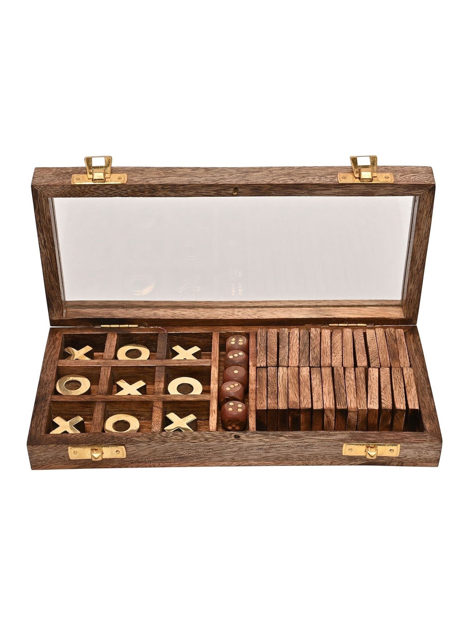 Widdop Brown Harvey Makin Dominoes Tic Tac Toe Dice Set Wood