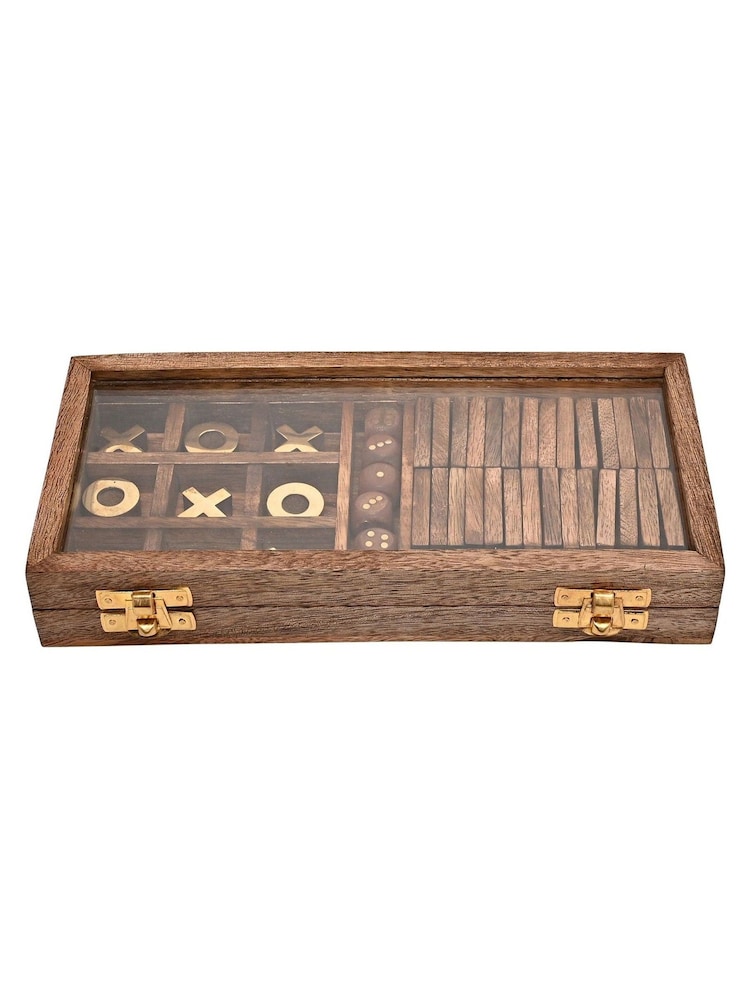 Widdop Brown Harvey Makin Dominoes Tic Tac Toe  Dice Set Wood - Image 2 of 2