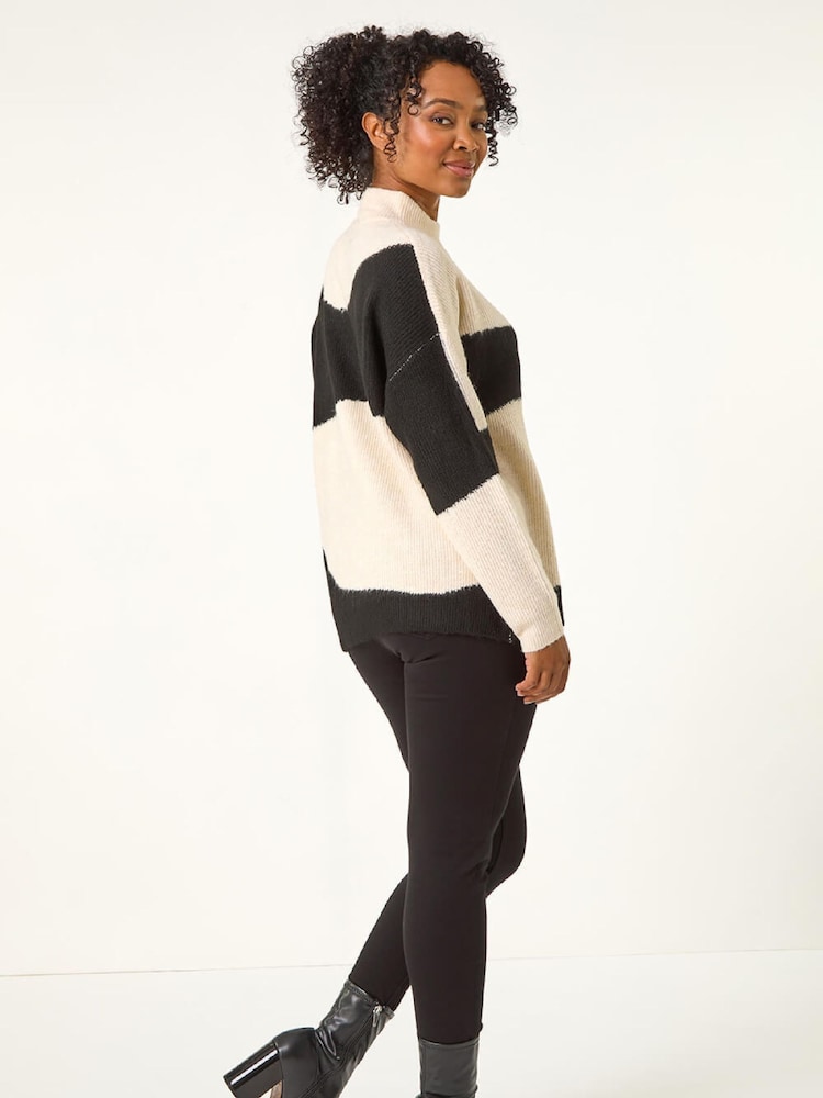 Roman Black Petite Colour Block Knit Jumper - Image 2 of 5 Roman Black Petite Colour Block Knit Jumper - Image 2 of 5