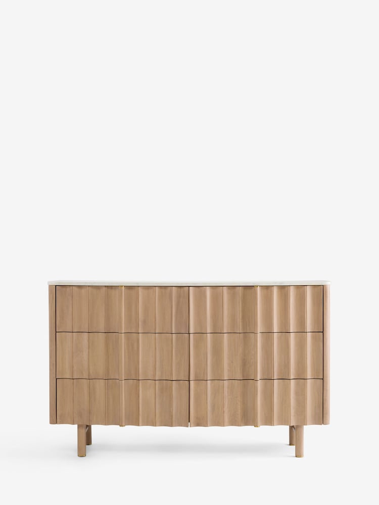 Mid Natural Santa Fe Solid Mango and Marble 6 Drawer Chest of Drawers - Image 1 of 6 Mid Natural Santa Fe Solid Mango and Marble 6 Drawer Chest of Drawers - Image 1 of 6