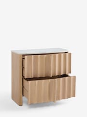 Mid Natural Santa Fe Solid Mango and Marble 2 Drawer Bedside Table - Image 1 of 4