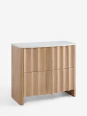 Mid Natural Santa Fe Solid Mango and Marble 2 Drawer Bedside Table - Image 7 of 8