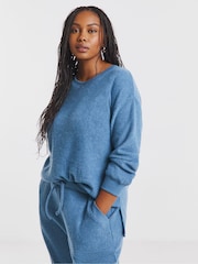 Simply Be Blue Pretty Secrets Brushed Waffle Lounge Pyjamas - Image 1 of 4