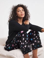 Simply Be Black Pretty Secrets Fleece Henley Pyjamas Set - Image 3 of 4