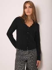 Mint Velvet Black Scallop Trim Cardigan - Image 2 of 7