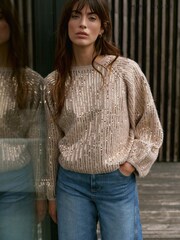 Mint Velvet Natural Sequin Embellished Jumper - Image 1 of 8