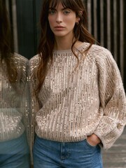 Mint Velvet Natural Sequin Embellished Jumper - Image 2 of 8