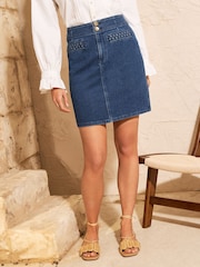 Love & Roses Dark Blue Plait Detail Mini Skirt - Image 1 of 4