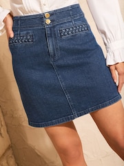 Love & Roses Dark Blue Plait Detail Mini Skirt - Image 2 of 4