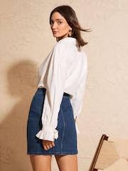 Love & Roses Dark Blue Plait Detail Mini Skirt - Image 4 of 4