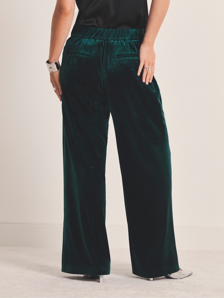 Simply Be Green Velvet Wide Leg Trousers - Image 2 of 4