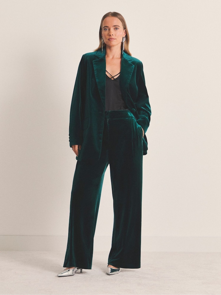 Simply Be Green Velvet Wide Leg Trousers - Image 4 of 4