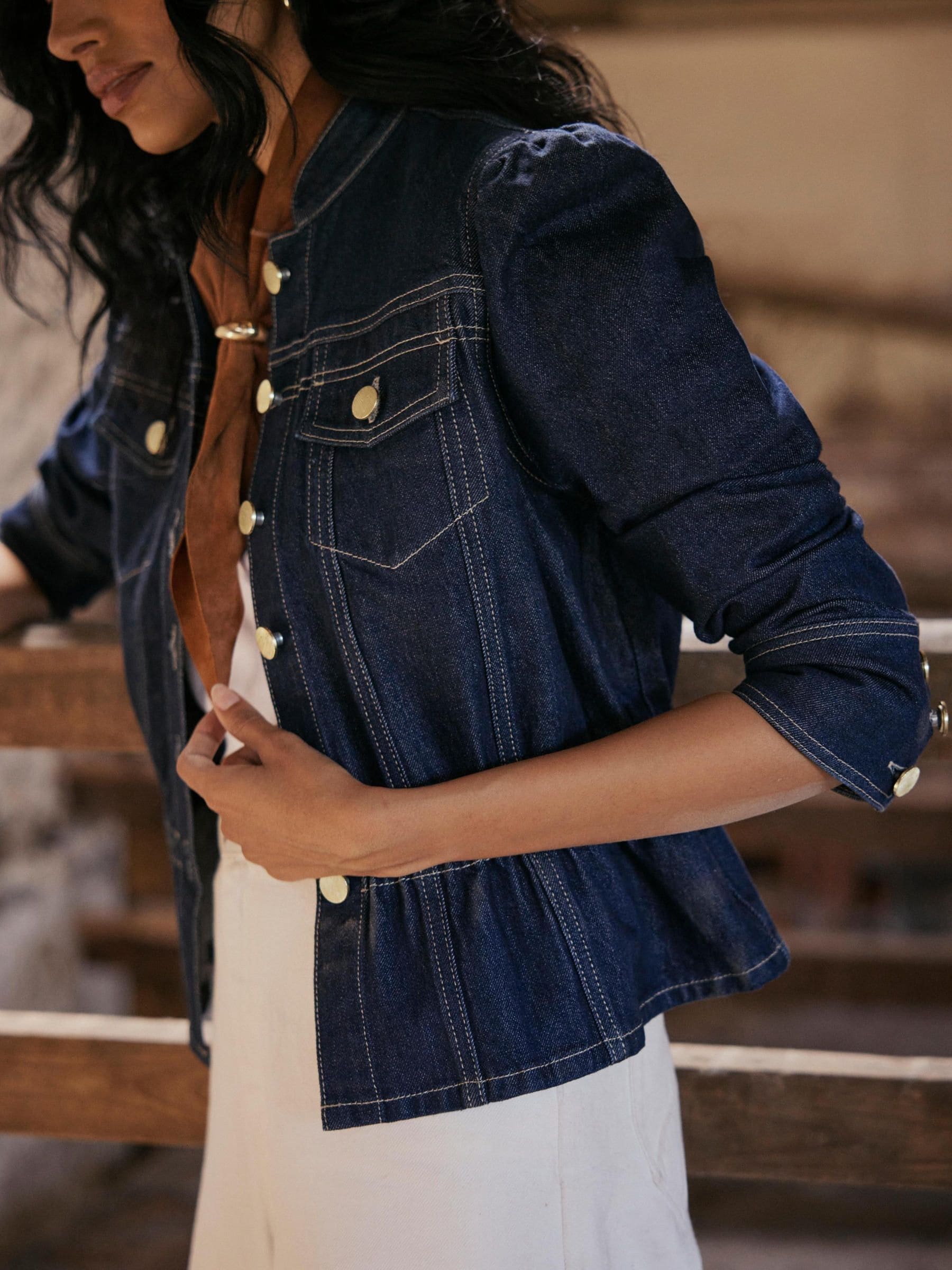 Buy Mint Velvet Blue Puff Sleeve Denim Jacket from the Next UK