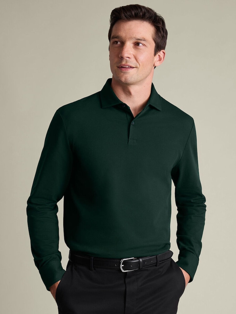 Grün - Charles Tyrwhitt Langarm-Polo-Shirt aus Baumwoll-Stretch-Smart-Piqué - Bild 1 von 5 Grün - Charles Tyrwhitt Langarm-Polo-Shirt aus Baumwoll-Stretch-Smart-Piqué - Bild 1 von 5