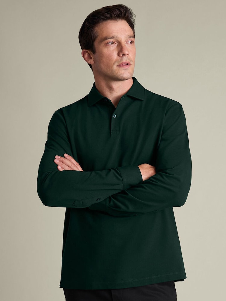 Grün - Charles Tyrwhitt Langarm-Polo-Shirt aus Baumwoll-Stretch-Smart-Piqué - Bild 2 von 5 Grün - Charles Tyrwhitt Langarm-Polo-Shirt aus Baumwoll-Stretch-Smart-Piqué - Bild 2 von 5