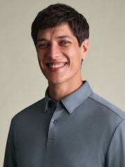 Charles Tyrwhitt Grey 100% Cotton Plain Long Sleeve Jersey Polo Shirt - Image 2 of 6