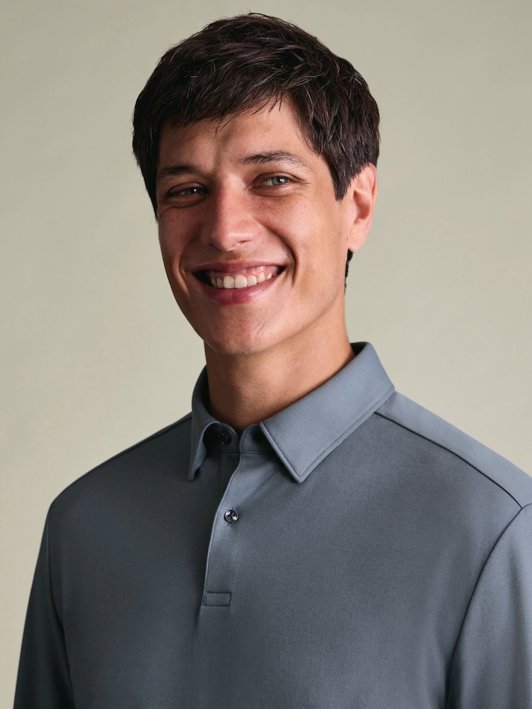 Charles Tyrwhitt Grey 100% Cotton Plain Long Sleeve Jersey Polo Shirt - Image 2 of 6 Charles Tyrwhitt Grey 100% Cotton Plain Long Sleeve Jersey Polo Shirt - Image 2 of 6